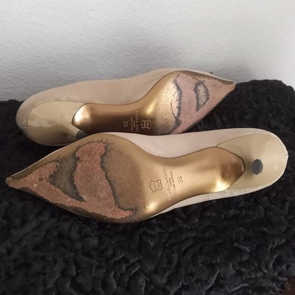 Vintage LERRE RYKIEL Pumps Swarovski SZ 39 * 8.5 Taupe Satin Heels RARE COLAB - Picture 8 of 9